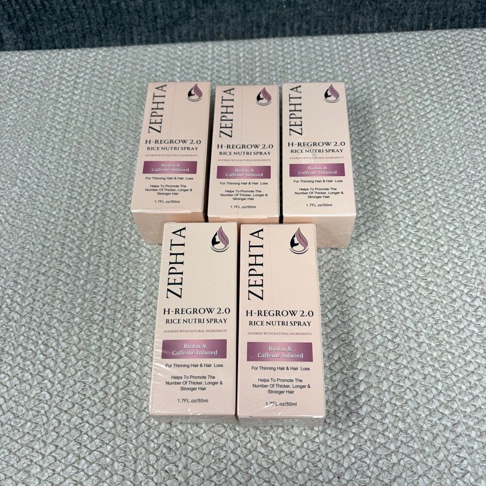 Zephta H-Regrow 2.0 Rice Nutri Spray Biotin & Caffeine Infused 1.7 oz. Lot of 5